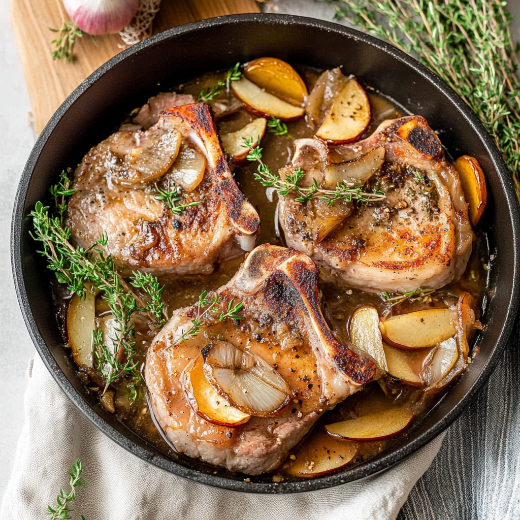 Recipe preparation for Winter Pork Chops with Apple Onion Gravy