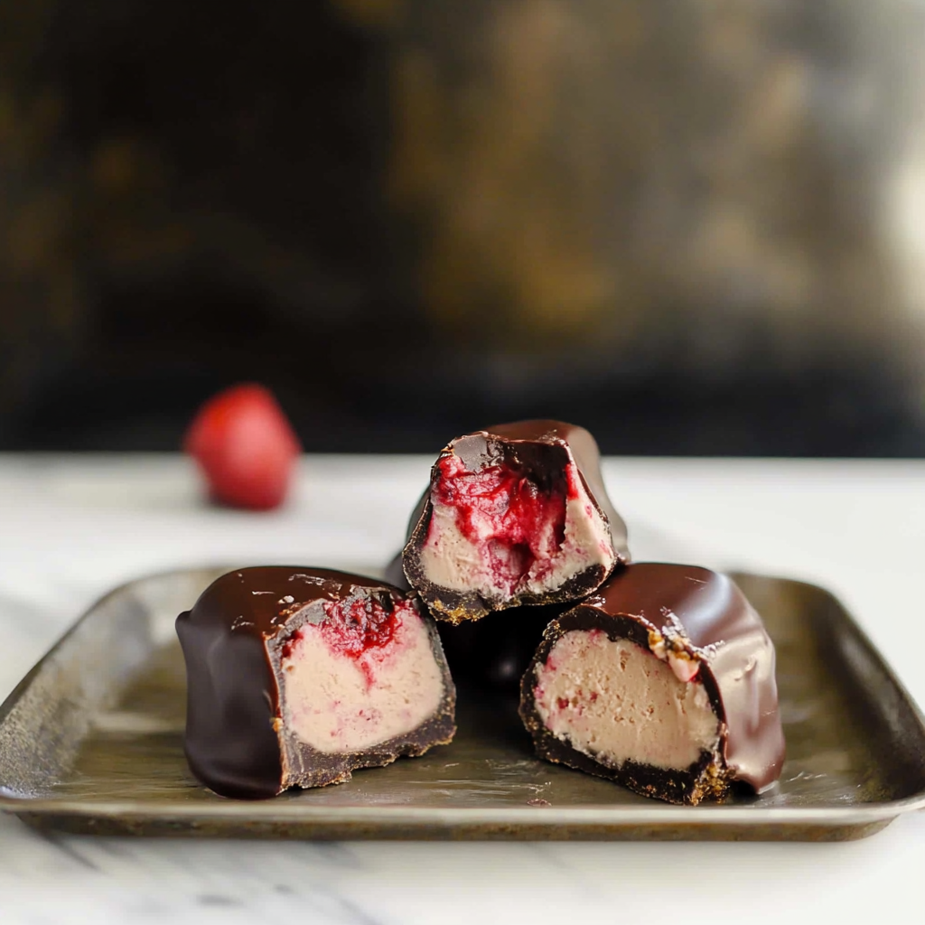 Recipe preparation for Chocolate-Dipped Cherry Cheesecake Bites