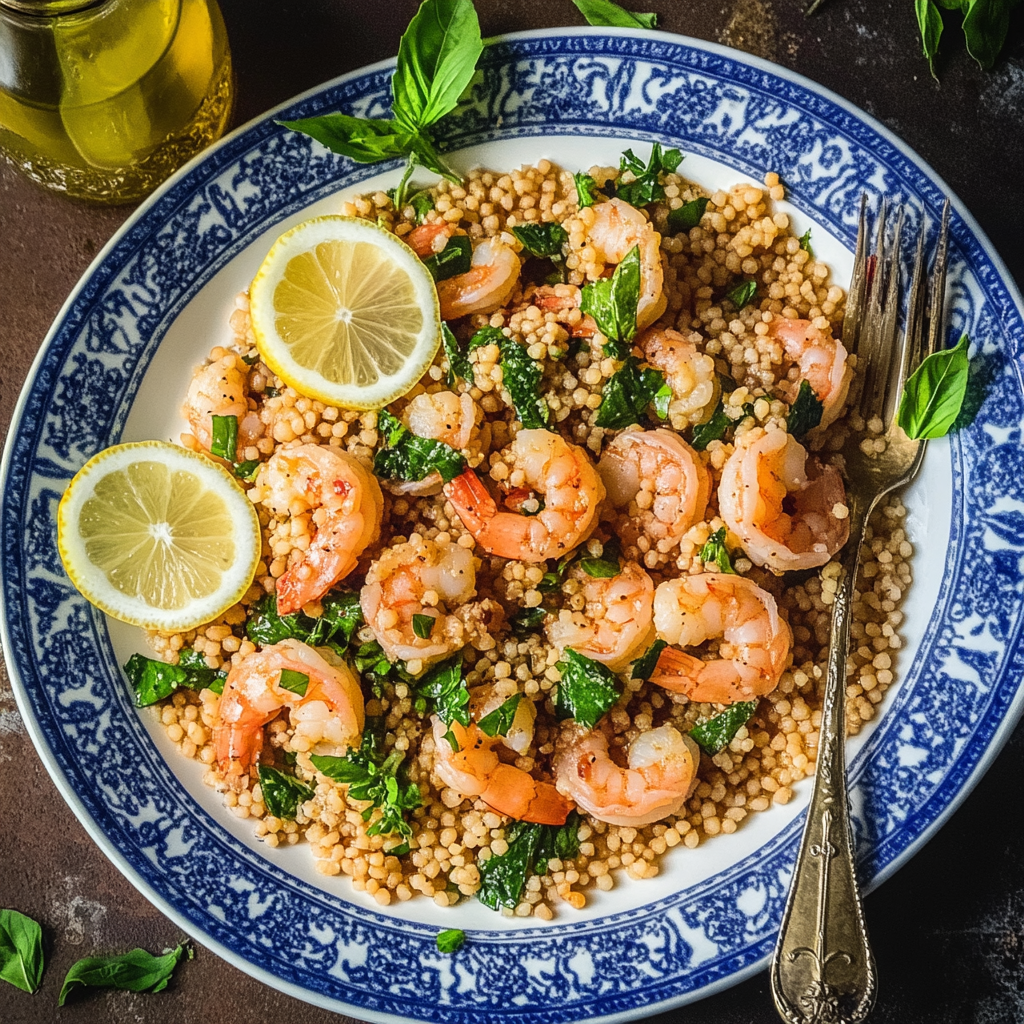 Recipe preparation for Quick Garlic Butter Shrimp & Couscous Dinner
