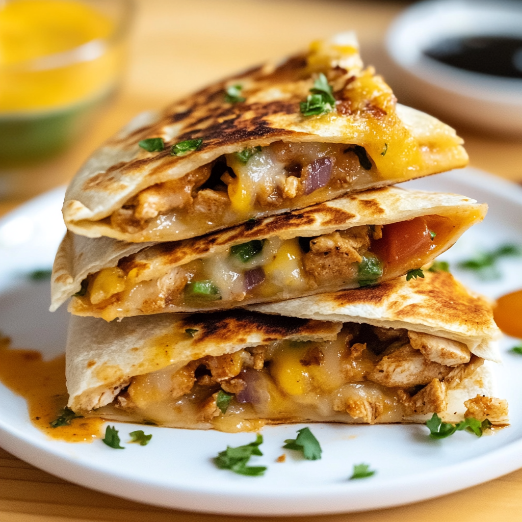 Recipe preparation for Cheesy Chicken Quesadillas