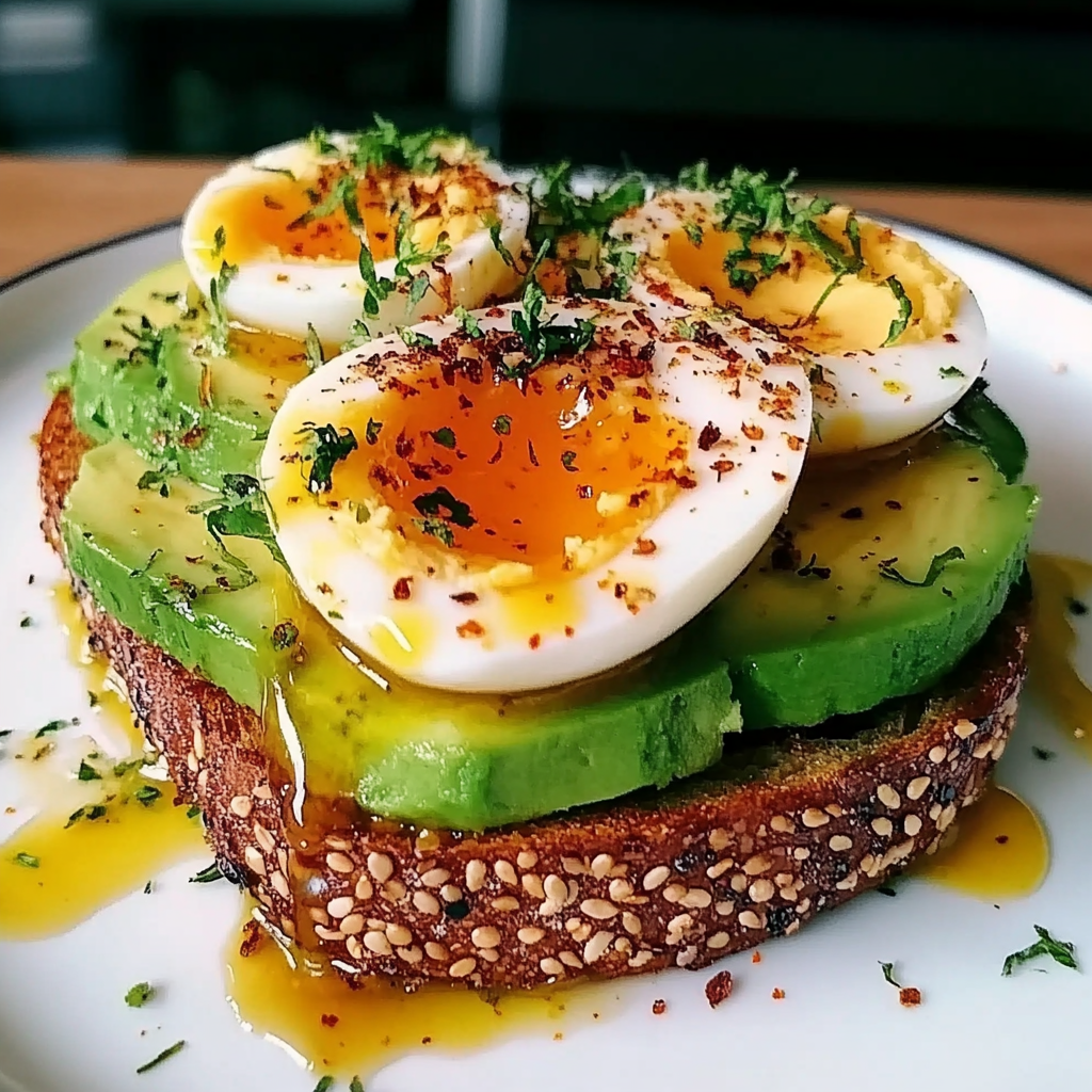 Recipe preparation for Hard-Boiled Egg & Avocado Toast with Chili Flakes