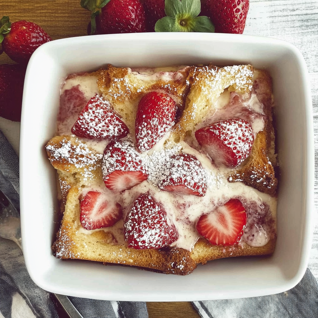 Recipe preparation for Strawberry Mascarpone French Toast Casserole