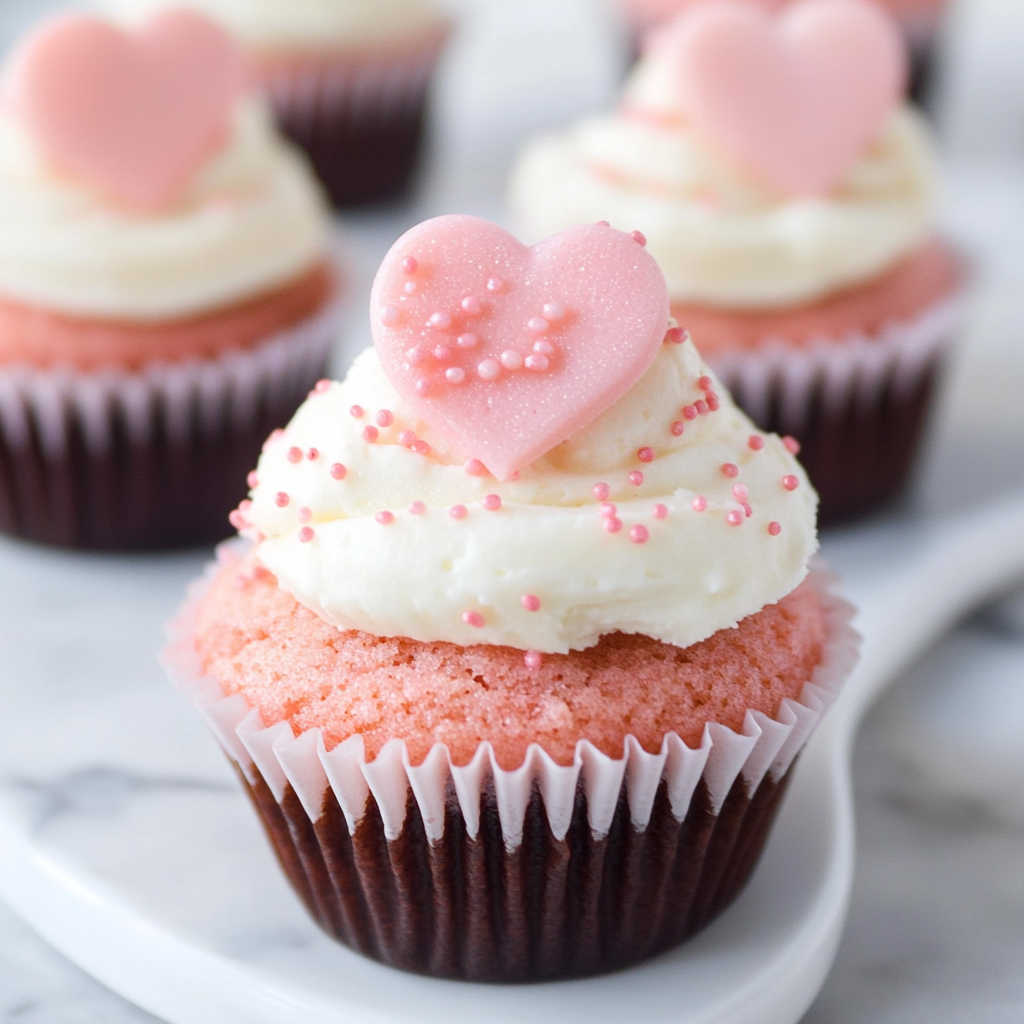 Recipe preparation for Pink Velvet Cupcakes with Cream Cheese Frosting
