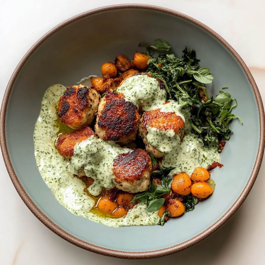 Recipe preparation for Herby Chicken Meatball Bowl