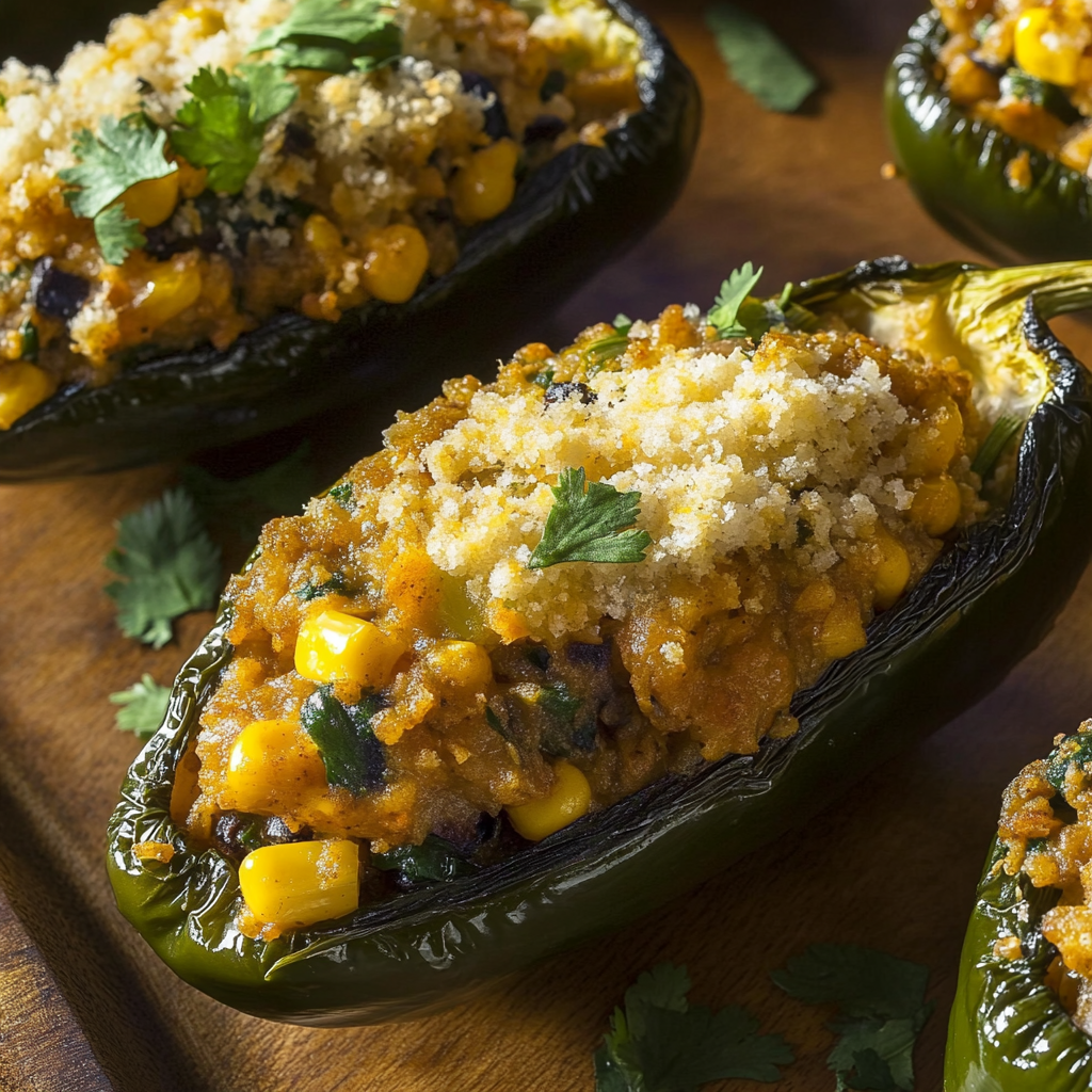 Recipe preparation for Chorizo, Corn & Cotija Stuffed Peppers