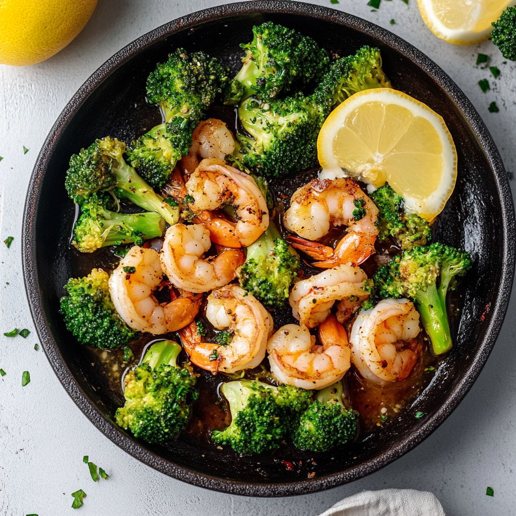 Recipe preparation for Lemon Garlic Shrimp and Broccoli