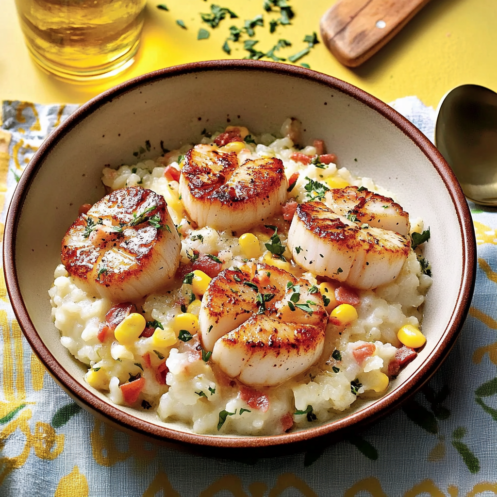 Recipe preparation for Creamy Rice with Scallops