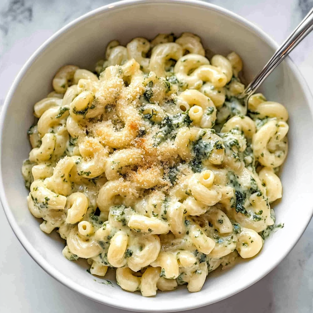 Recipe preparation for Pesto Macaroni Bake with White Cheddar