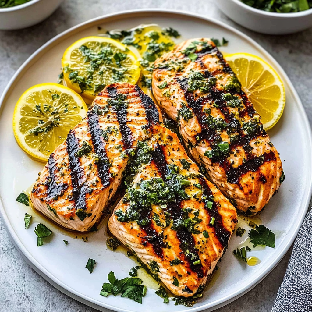 Recipe preparation for Lemony Herb Grilled Salmon