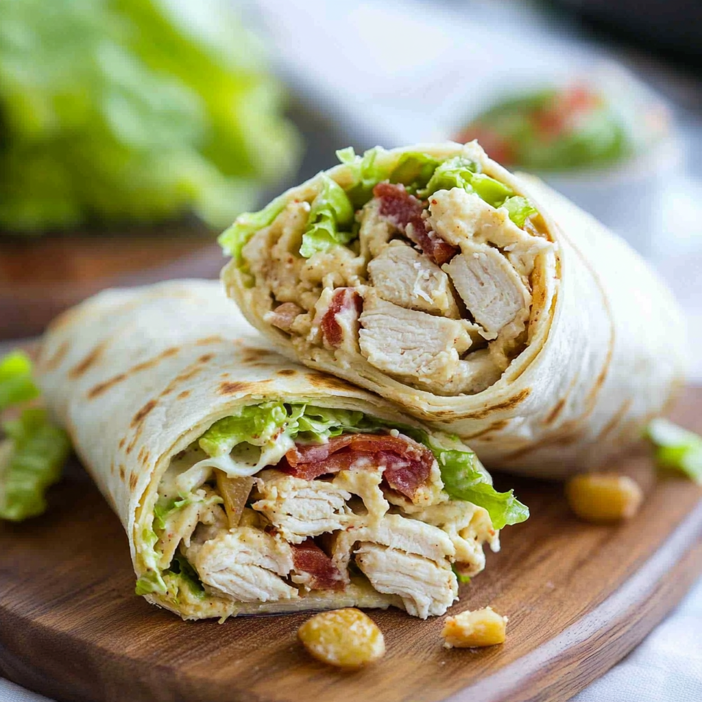 Recipe preparation for Bacon Chicken Caesar Wrap