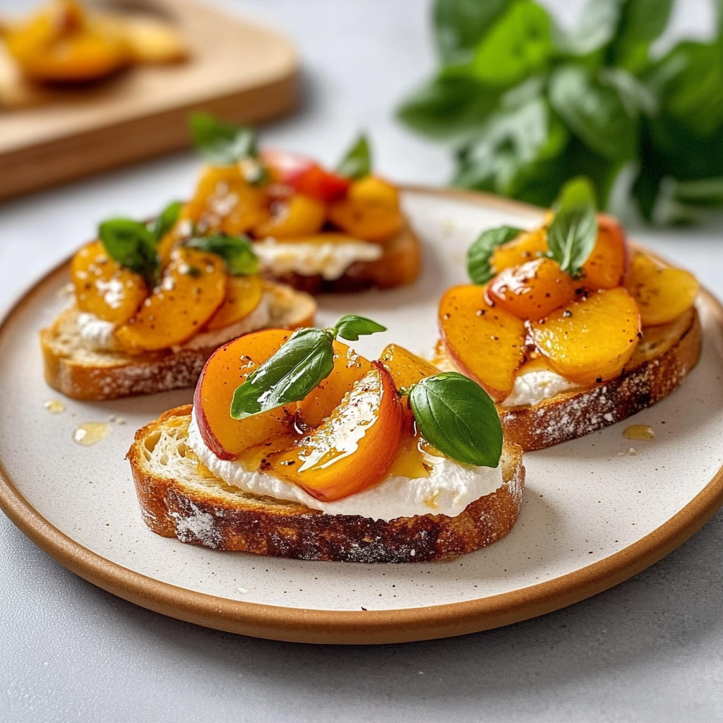 Recipe preparation for Fresh Peach Bruschetta