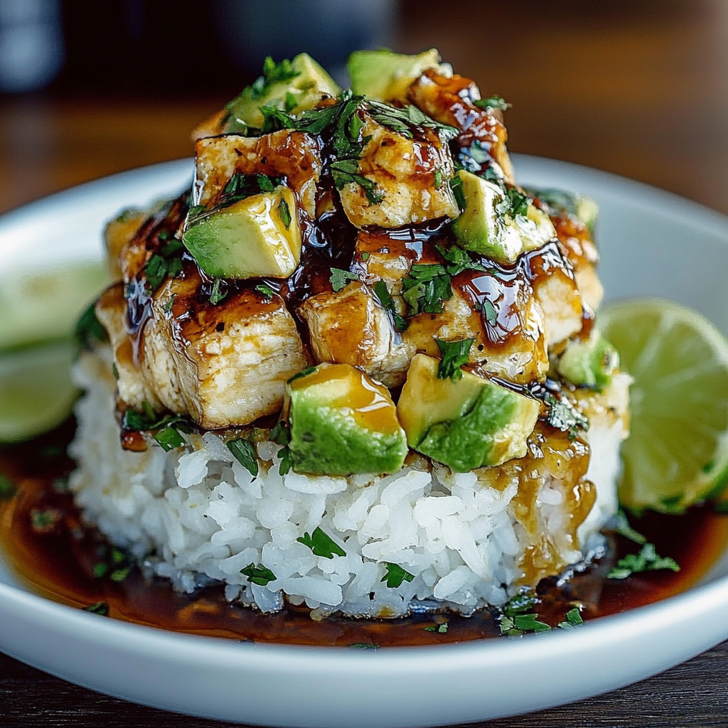 Recipe preparation for Honey Lime Chicken & Avocado Rice Stack