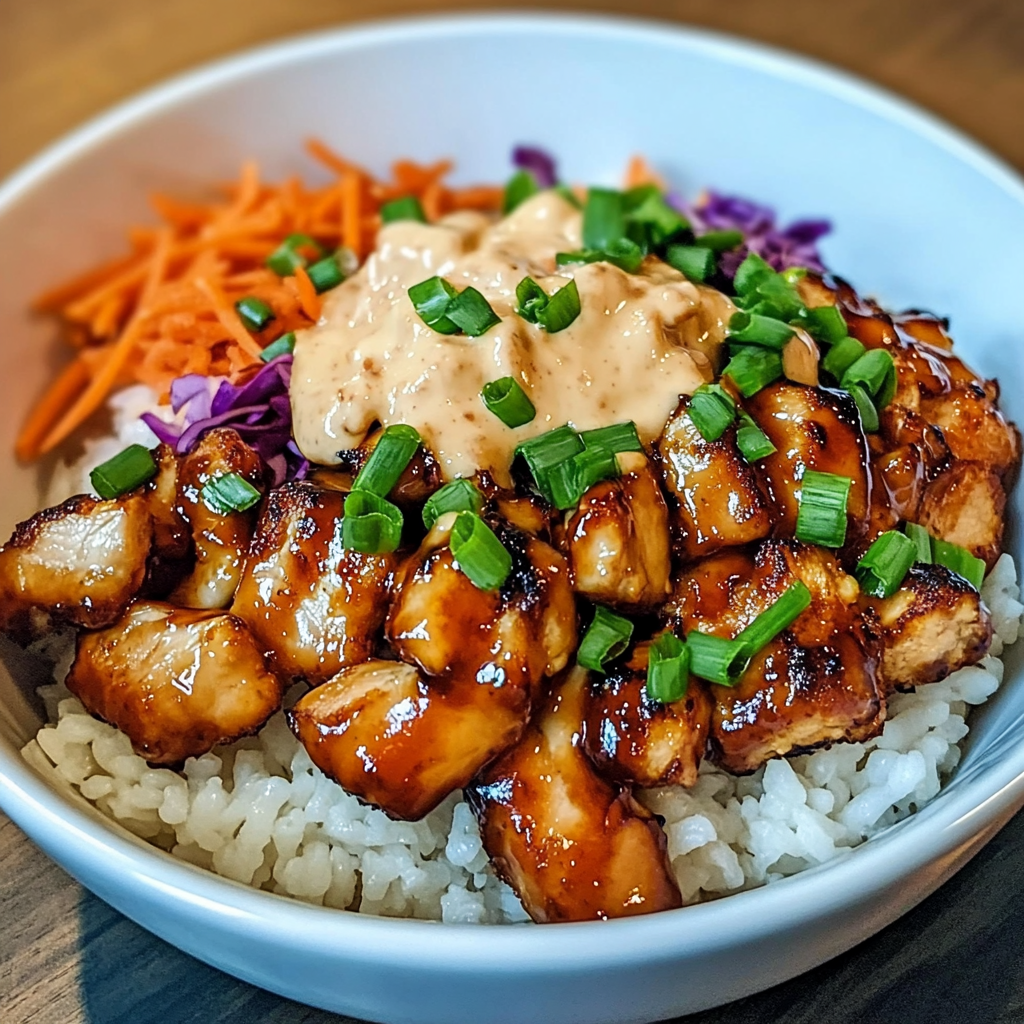 Recipe preparation for Korean BBQ Chicken Bowls with Spicy Gochujang Cream Sauce