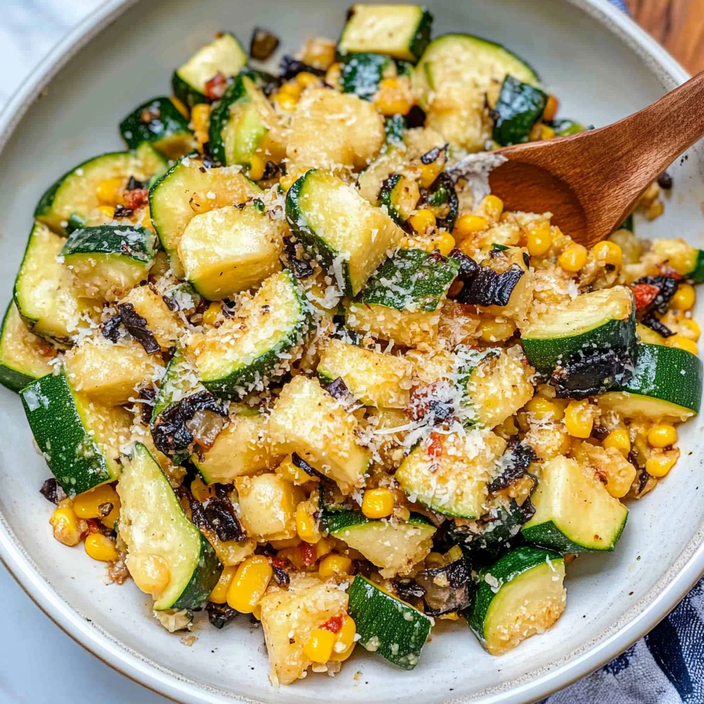 Recipe preparation for Parmesan Zucchini Corn
