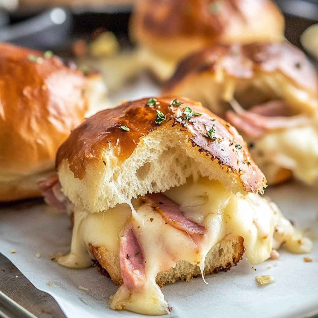 Recipe preparation for Ham and Cheese Sliders with Garlic Butter