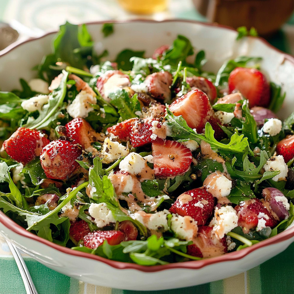 Recipe preparation for Strawberry Arugula Salad