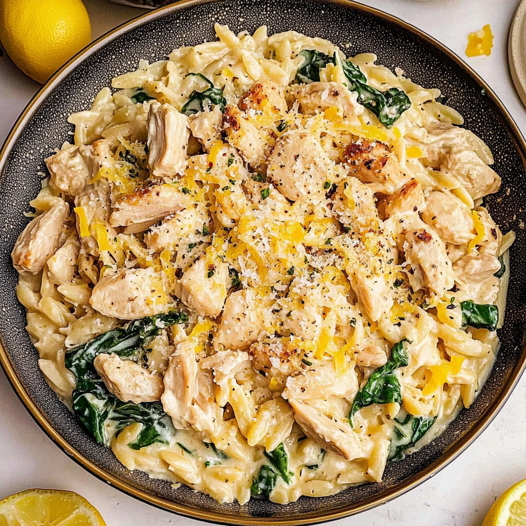 Recipe preparation for Creamy Lemon Orzo with Chicken
