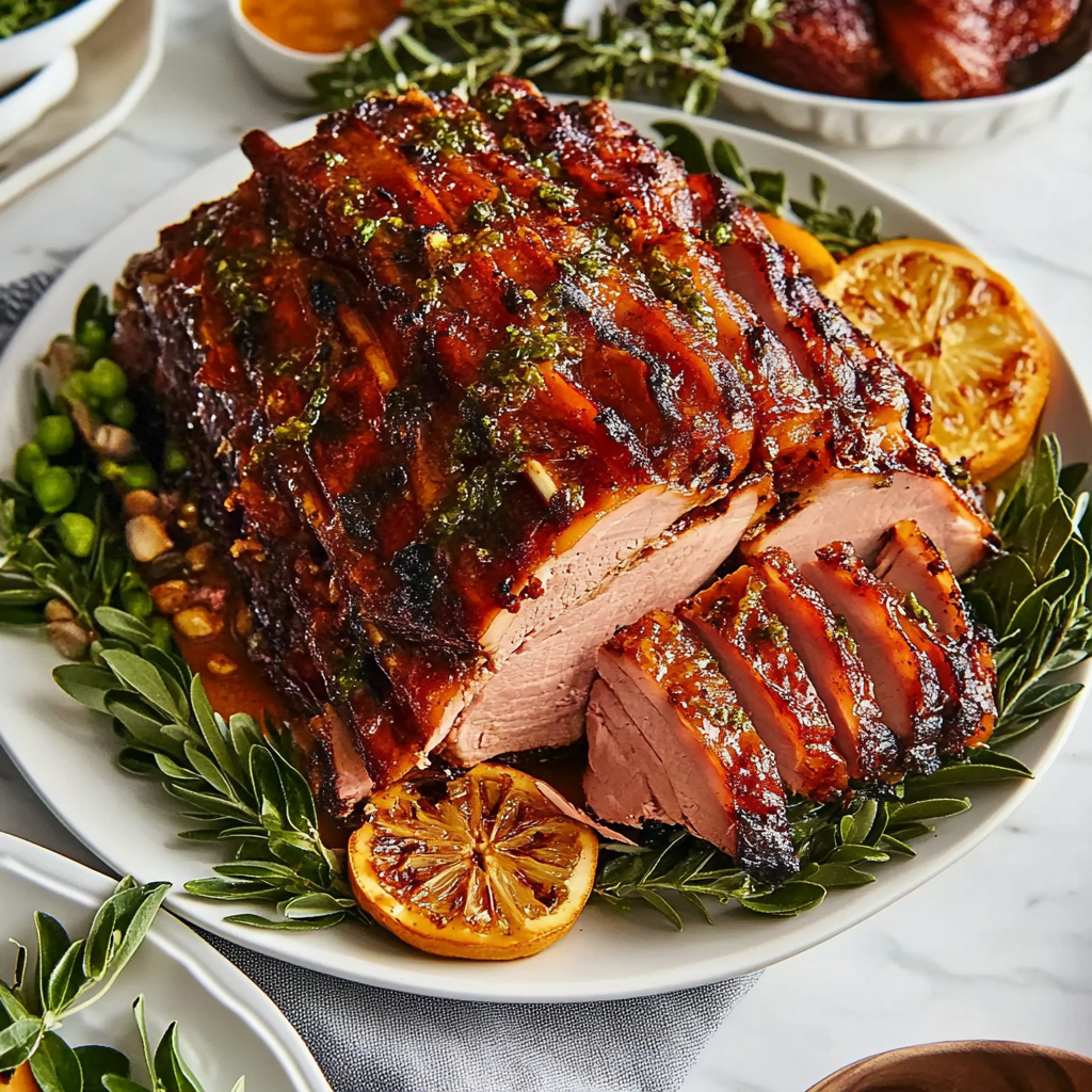 Recipe preparation for Brown Sugar Clove Glazed Ham