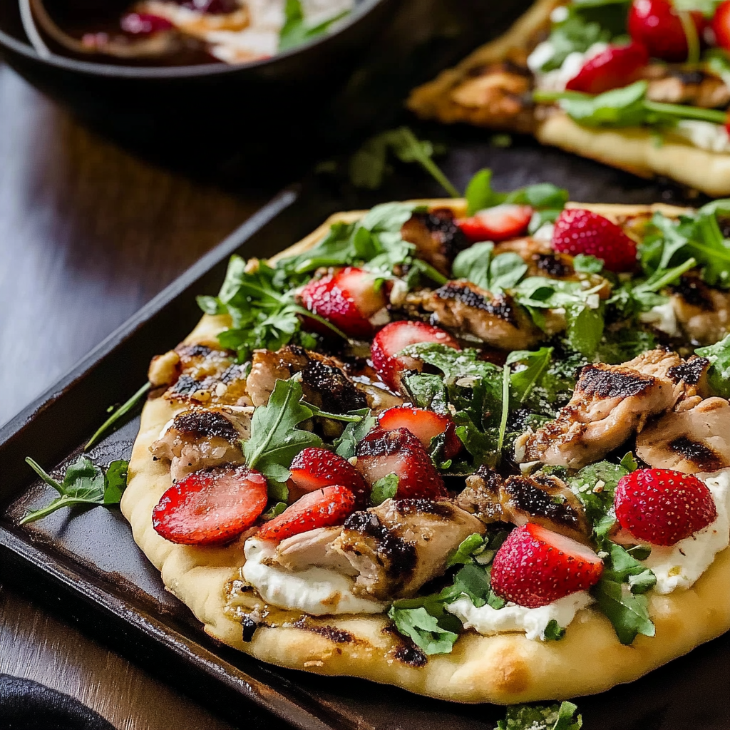 Recipe preparation for Strawberry Grilled Chicken Flatbread
