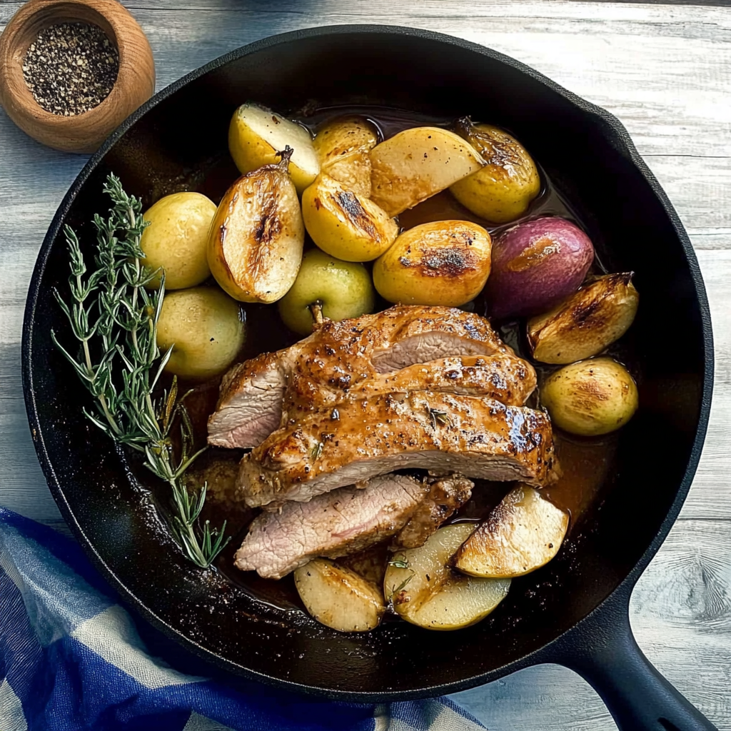Recipe preparation for One Skillet Pork Tenderloin with Apples