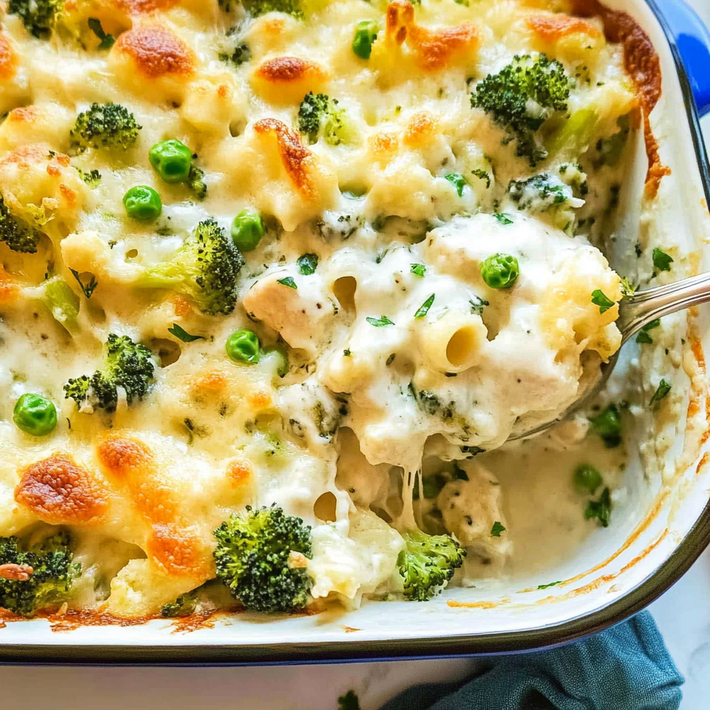 Recipe preparation for Chicken and Broccoli Alfredo Bake