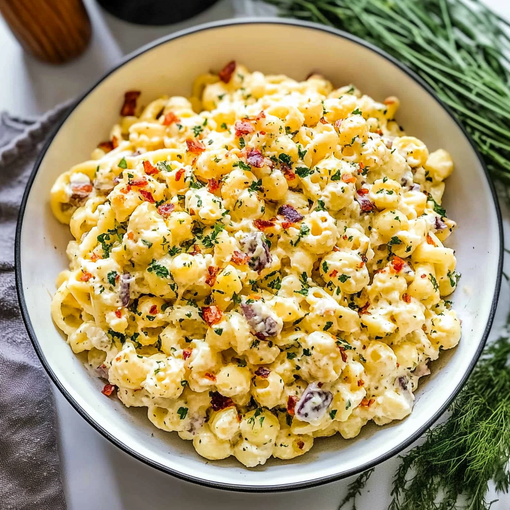 Recipe preparation for Deviled Egg Pasta Salad