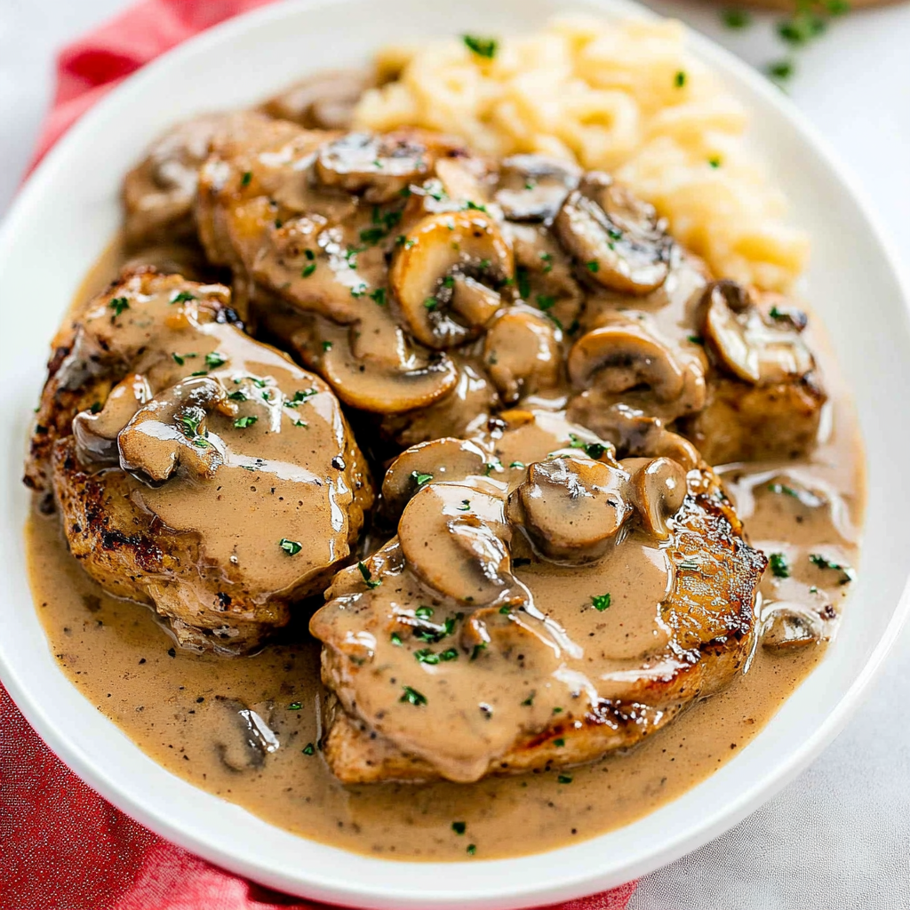 Recipe preparation for Instant Pot Pork Chops with Mushroom Gravy