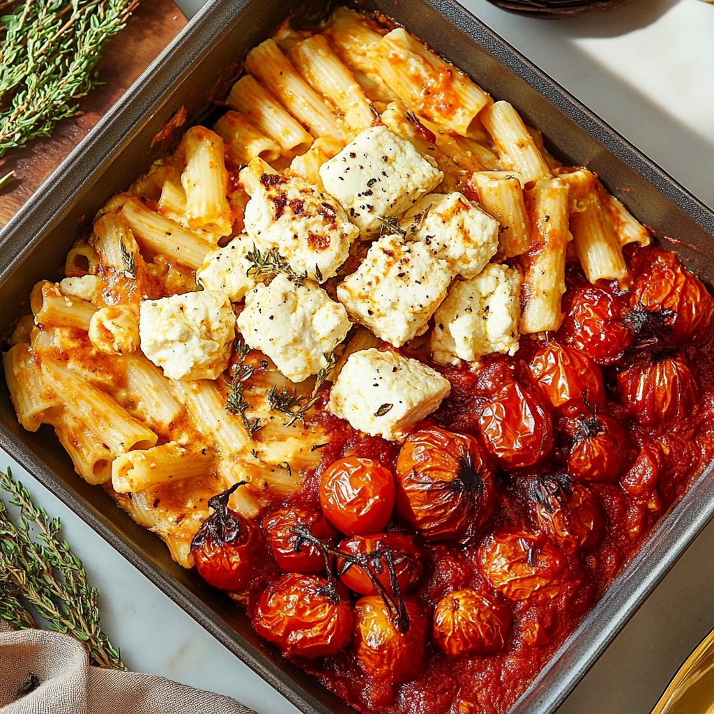 Recipe preparation for Baked Feta and Tomato Pasta