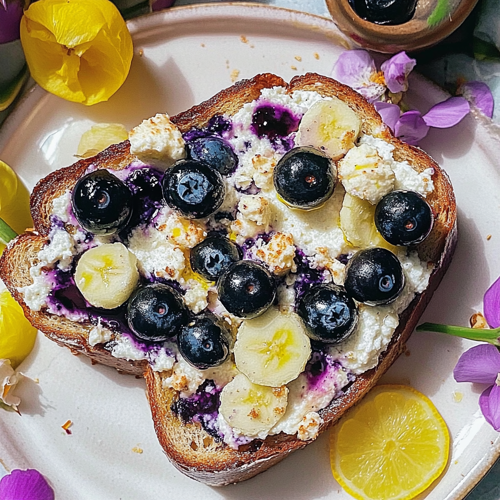 Recipe preparation for Blueberry Ricotta Toast