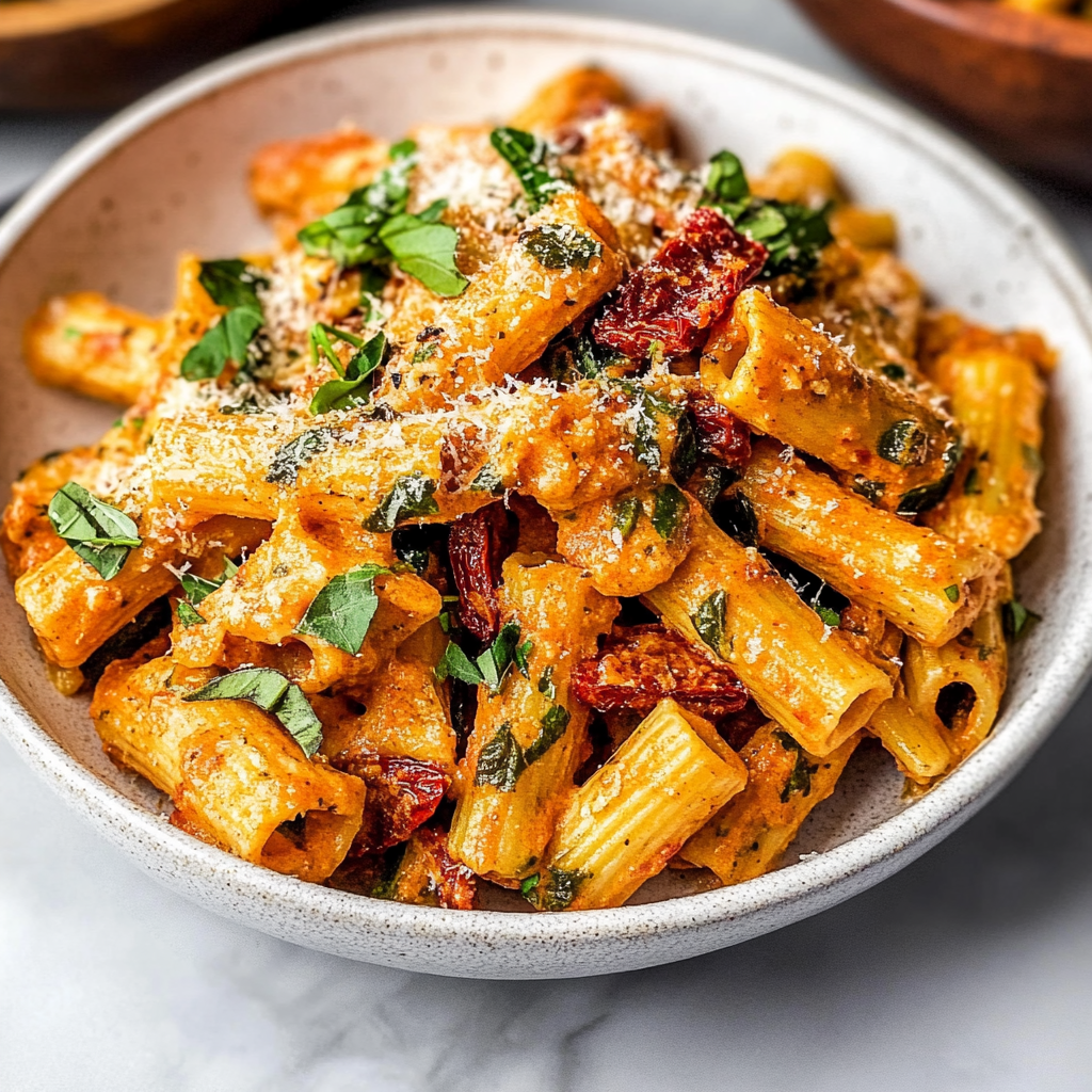 Recipe preparation for Creamy Sun-Dried Tomato Chicken Pasta