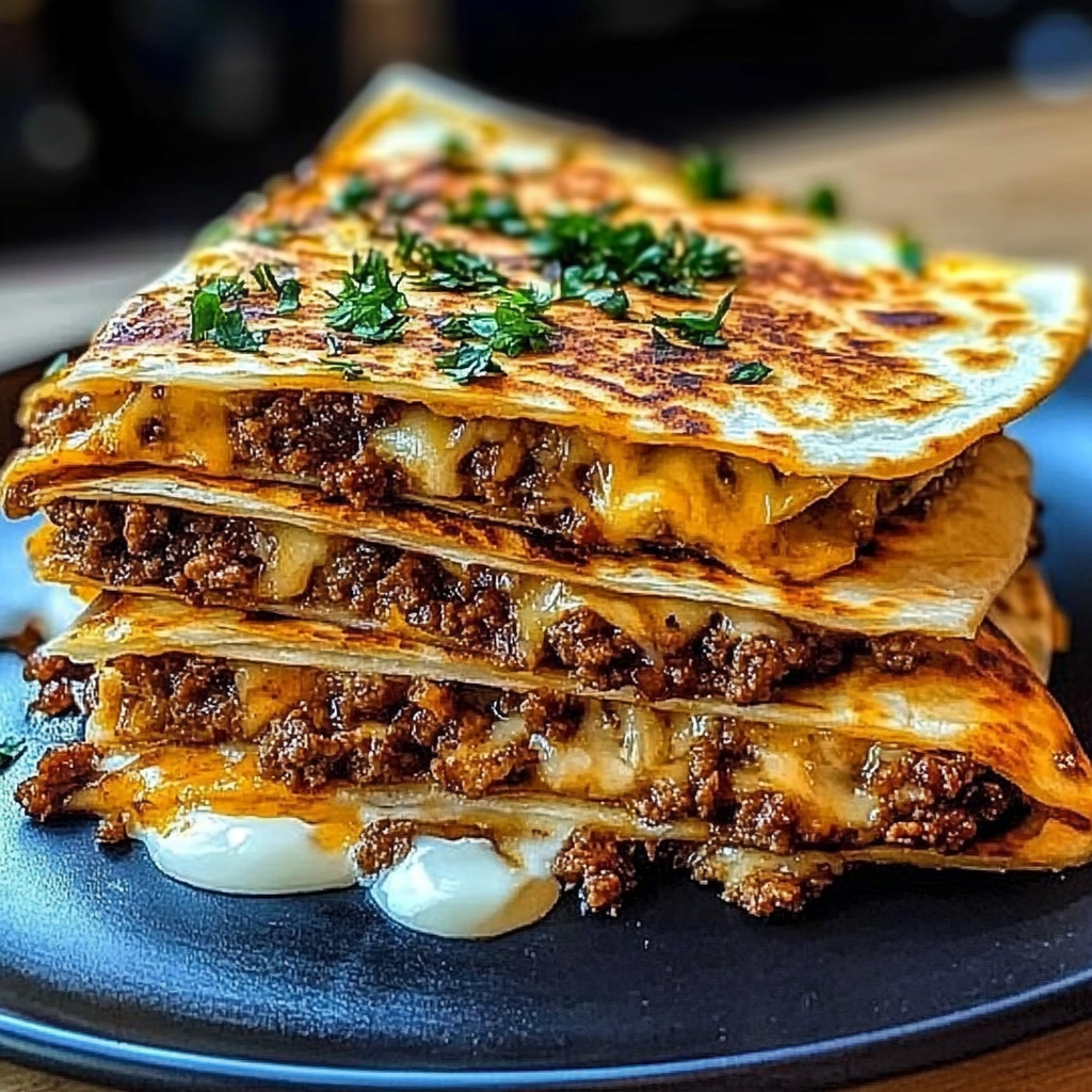 Recipe preparation for Beef Quesadilla Stack