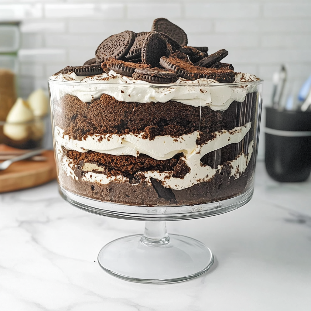Recipe preparation for Oreo Brownie Trifle