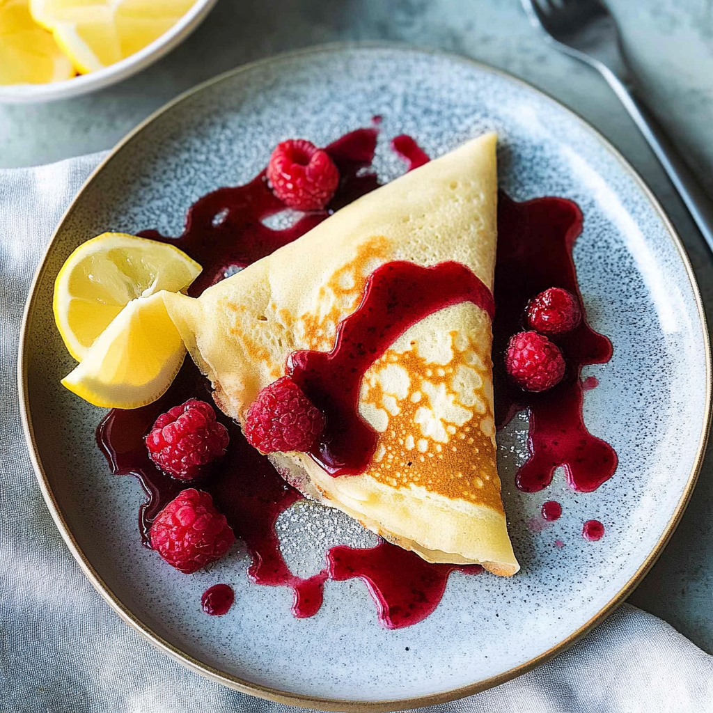Recipe preparation for Lemon Raspberry Crepe Roll-Ups