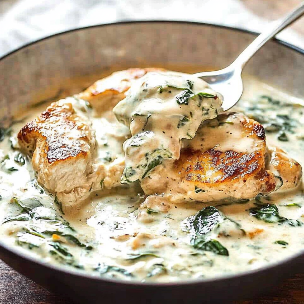 Recipe preparation for Creamy Spinach Artichoke Chicken