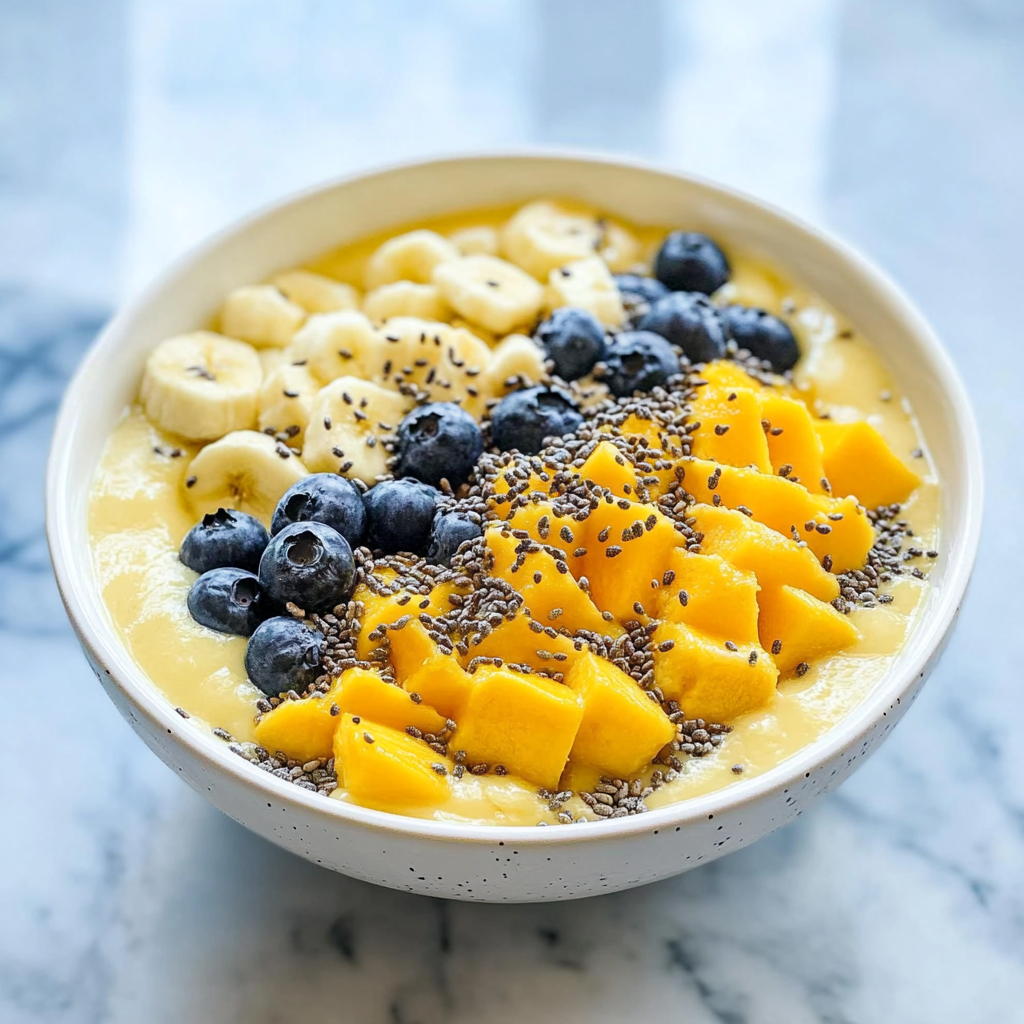 Recipe preparation for Mango Coconut Smoothie Bowl
