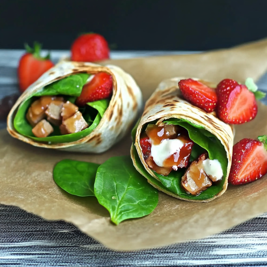 Recipe preparation for Strawberry Spinach Wrap