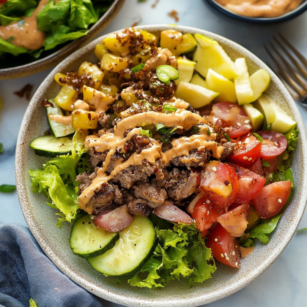 Recipe preparation for Burger in a Bowl