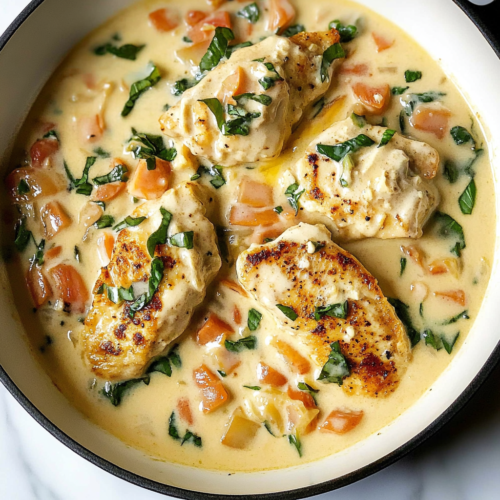 Recipe preparation for Creamy Tuscan Garlic Chicken