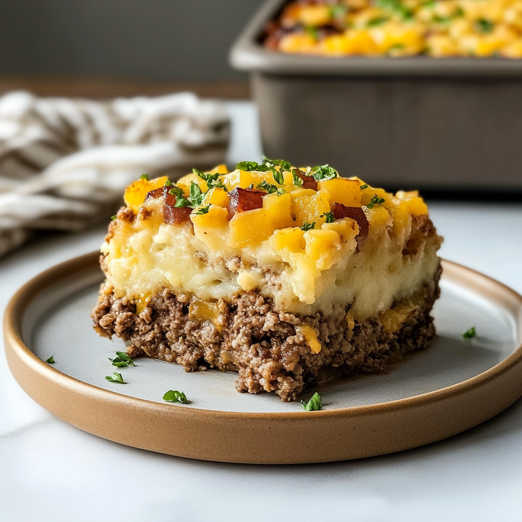 Recipe preparation for Loaded Potato Meatloaf Casserole