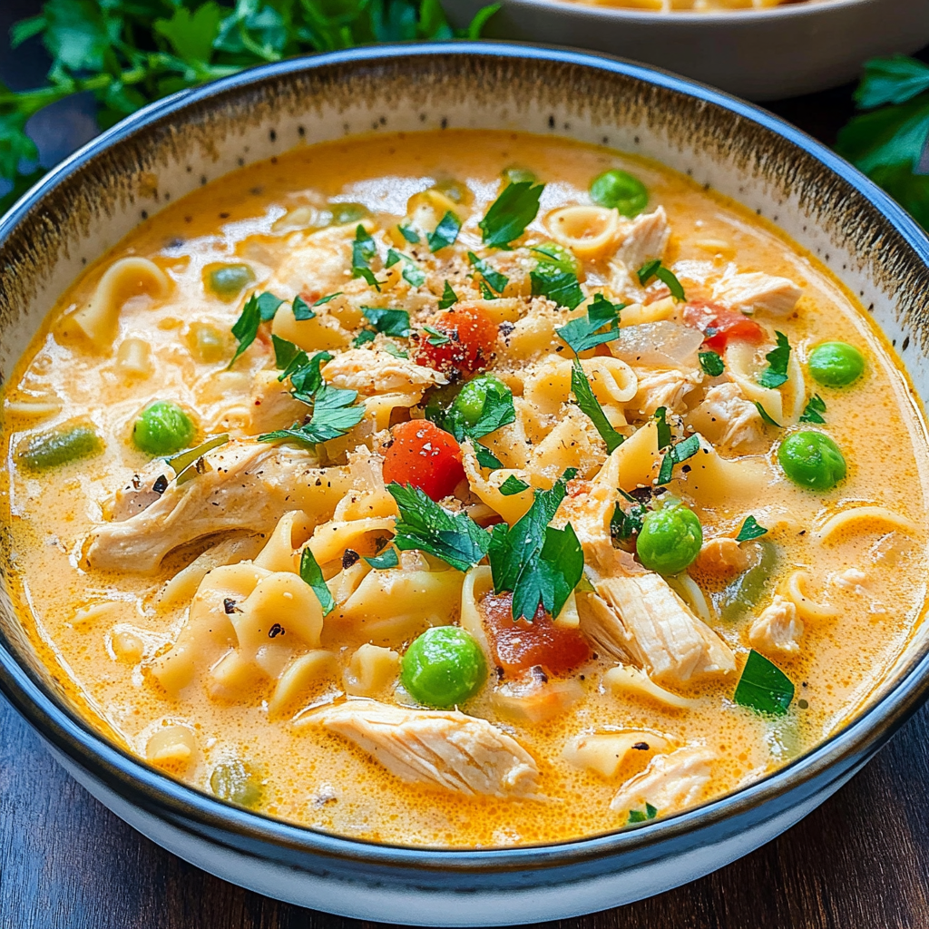 Recipe preparation for Cajun Chicken Pasta Soup