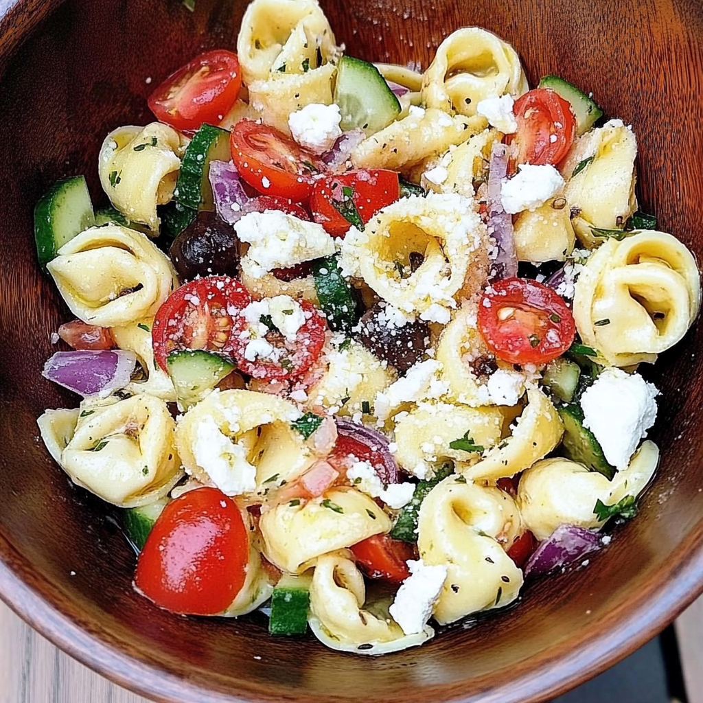 Recipe preparation for Greek Tortellini Salad