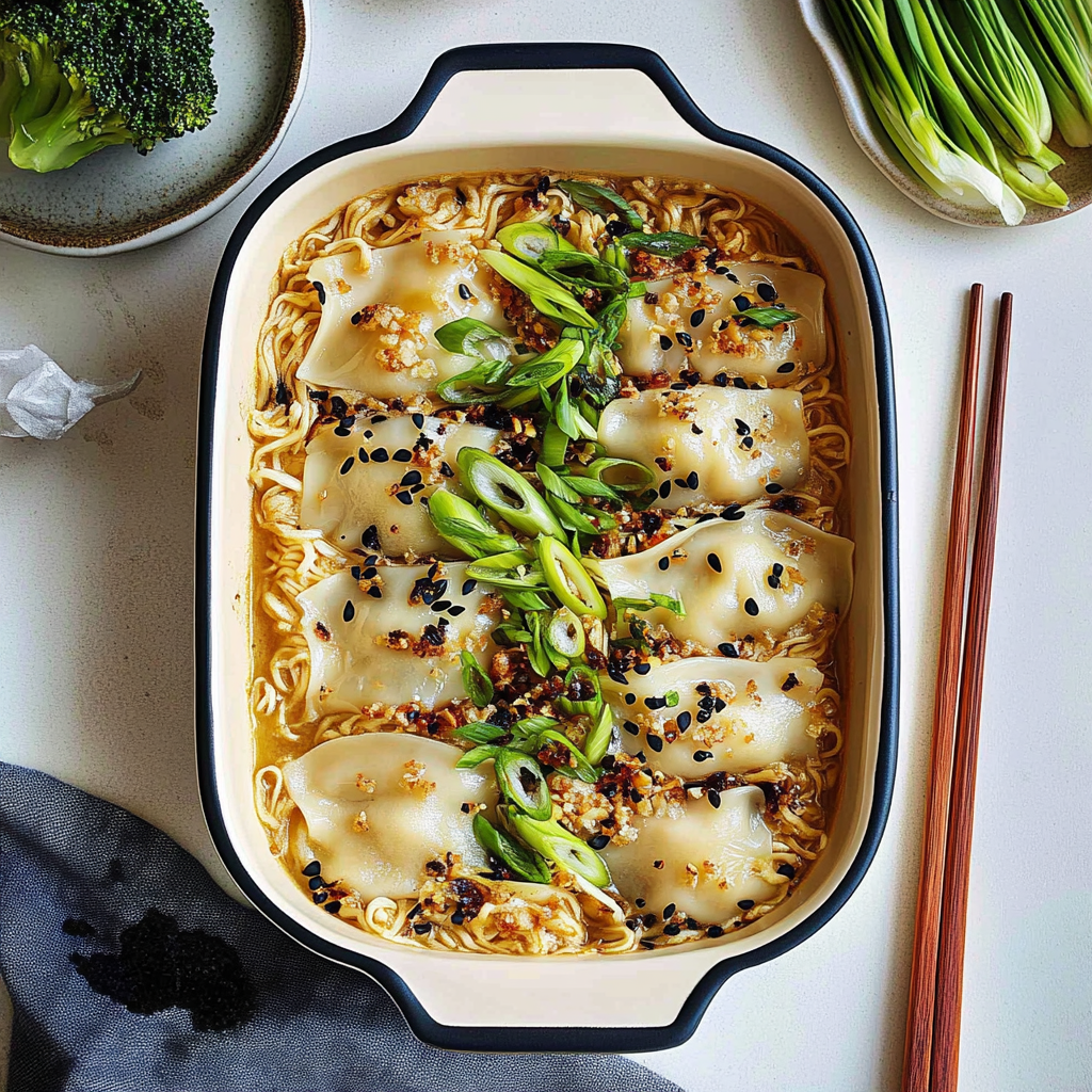 Recipe preparation for Coconut Ramen Dumpling Bake